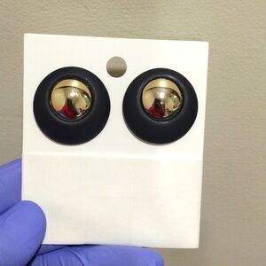 Women's Polished Silver tone Circle on Black Circle Shape Stud Earrings,1.2-inch